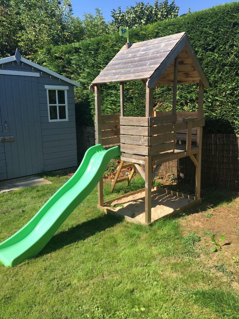 tp wooden playhouse with slide